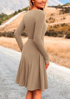PRETTYGARDEN Women's Spring Fall Short Dress Ribbed Knit Crewneck Long Sleeve A Line Flowy Casual Elegant Going Out Dresses