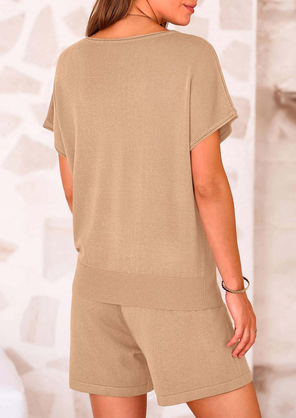 PRETTYGARDEN Two Piece Set for Women Summer Lounge Sets Shorts And Short Sleeve Tops Knitted Matching Travel Spring Outfits