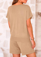 PRETTYGARDEN Two Piece Set for Women Summer Lounge Sets Shorts And Short Sleeve Tops Knitted Matching Travel Spring Outfits
