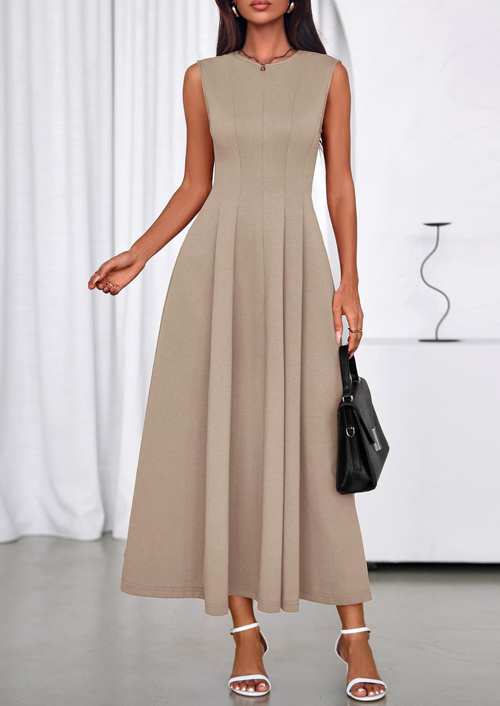 PRETTYGARDEN Sleeveless Crewneck Summer Maxi Dresses for Women Elegant Classy Semi Formal A Line Modest Party Dress