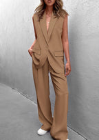 PRETTYGARDEN Women's 2 Piece Outfits Sleeveless Suit Vest and Wide Leg Pants Business Casual Blazer Sets
