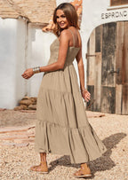 PRETTYGARDEN Women's Summer Maxi Dress Casual Boho Sleeveless Spaghetti Strap Smocked Tiered Long Beach Sundresses