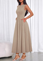 PRETTYGARDEN Sleeveless Crewneck Summer Maxi Dresses for Women Elegant Classy Semi Formal A Line Modest Party Dress