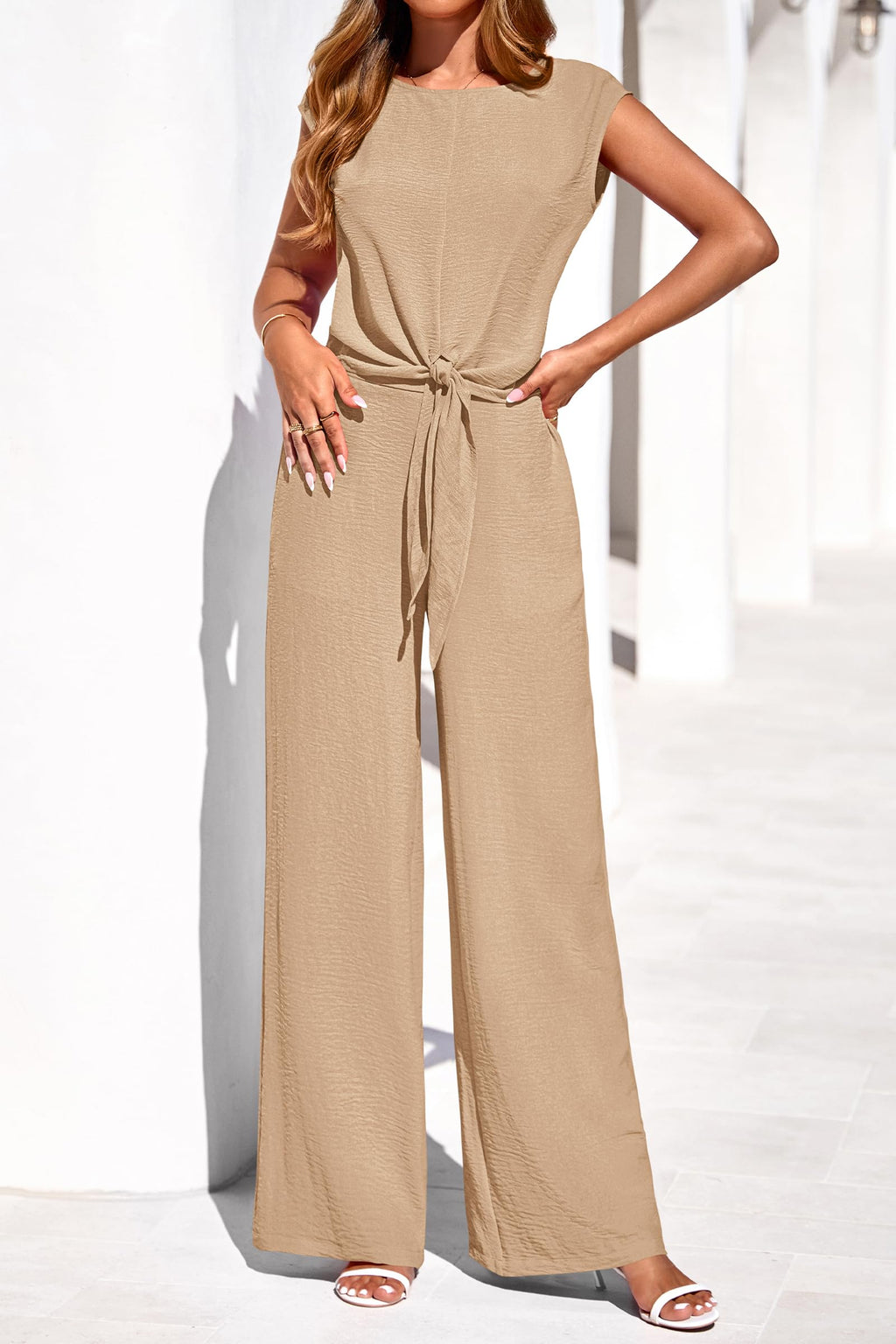 PRETTYGARDEN Women 2 Piece Lounge Sets Casual Summer Outfits Cap Sleeve Strappy Crop Tops Wide Leg Pant Tracksuit