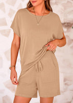 PRETTYGARDEN Two Piece Set for Women Summer Lounge Sets Shorts And Short Sleeve Tops Knitted Matching Travel Spring Outfits