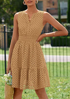 PRETTYGARDEN Women's Summer Dresses Sleeveless V Neck Eyelet Hollow Out Swing A Line Beach Vacation Sun Dress
