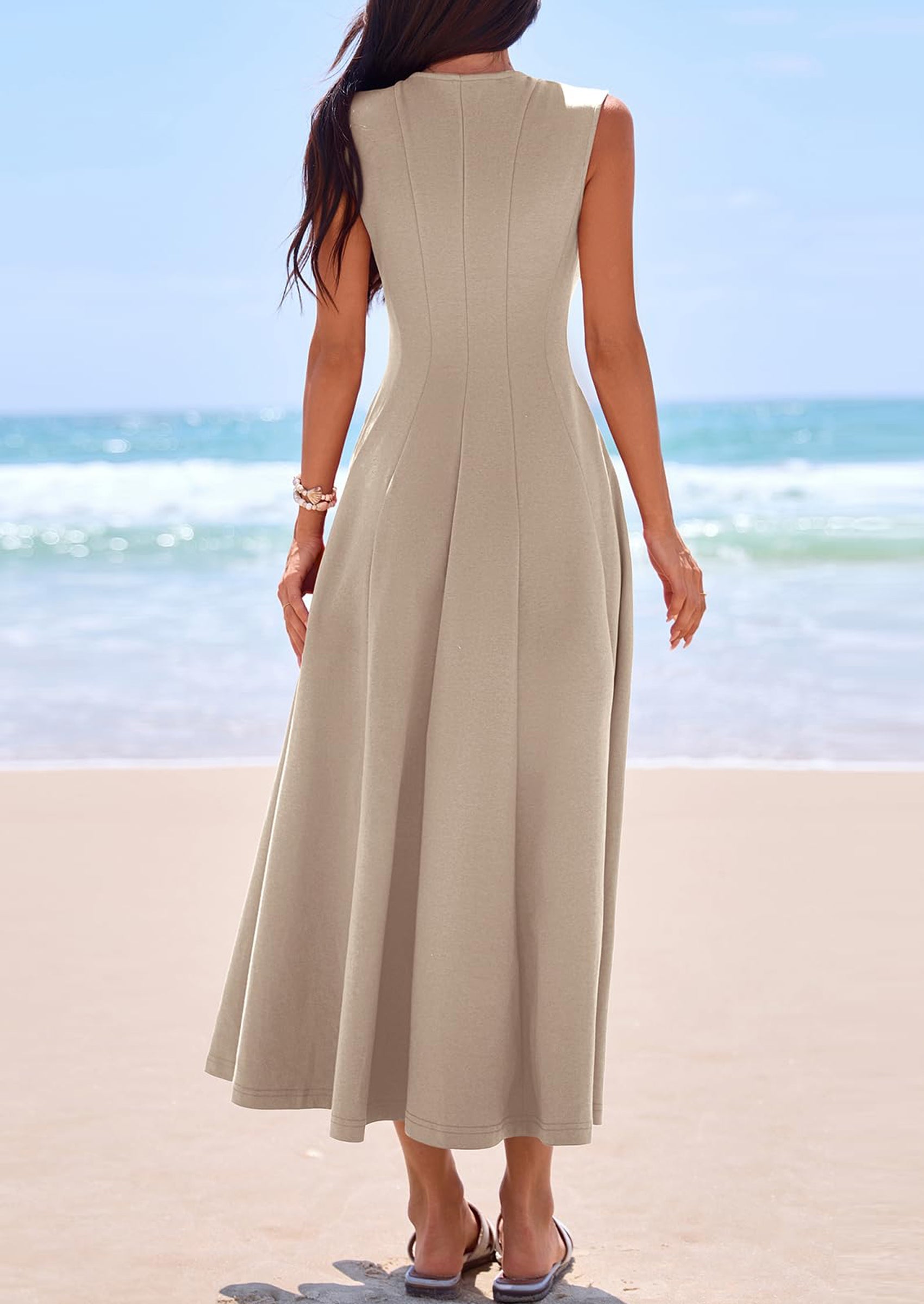 PRETTYGARDEN Sleeveless Crewneck Summer Maxi Dresses for Women Elegant Classy Semi Formal A Line Modest Party Dress