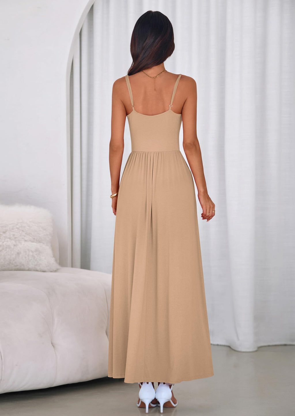 PRETTYGARDEN Womens Spaghetti Strap Maxi Dresses Sleeveless Summer Dress Long Casual Knit Flowy Beach Sundresses with Pockets