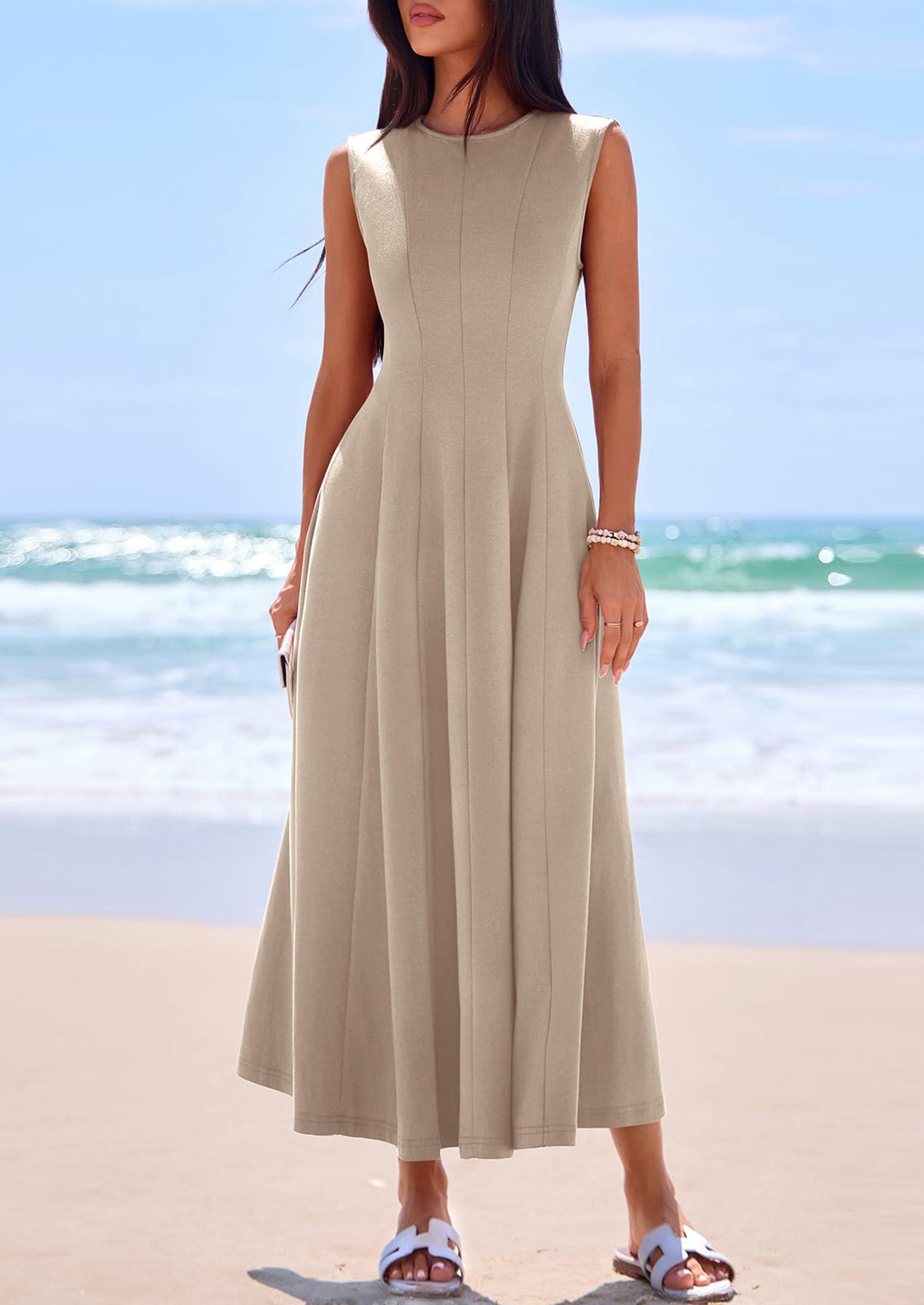 PRETTYGARDEN Sleeveless Crewneck Summer Maxi Dresses for Women Elegant Classy Semi Formal A Line Modest Party Dress