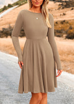 PRETTYGARDEN Women's Spring Fall Short Dress Ribbed Knit Crewneck Long Sleeve A Line Flowy Casual Elegant Going Out Dresses