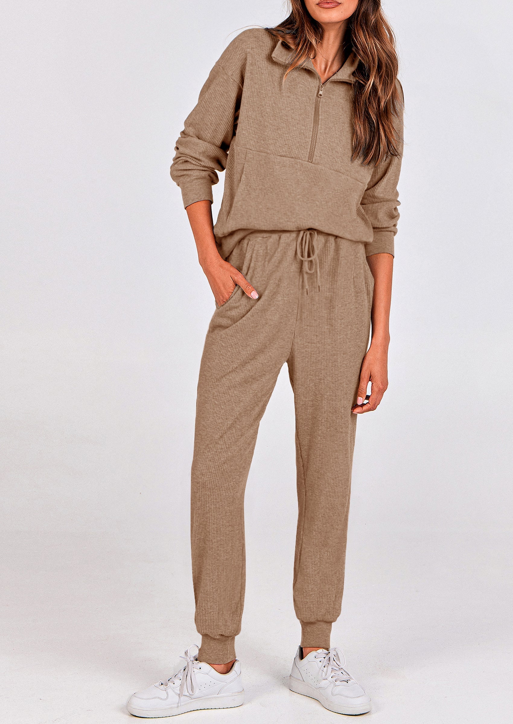 PRETTYGARDEN Women's Fall 2 Piece Lounge Sets Zip Up Sweatshirt Jogger Pants Sweat Track Suits Travel Outfit Winter Clothing