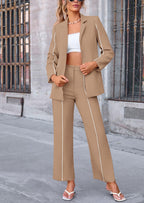PRETTYGARDEN 2 Piece Blazer Outfits Business Casual Oversized Jacket Wide Leg Work Pants Dressy Suit Set