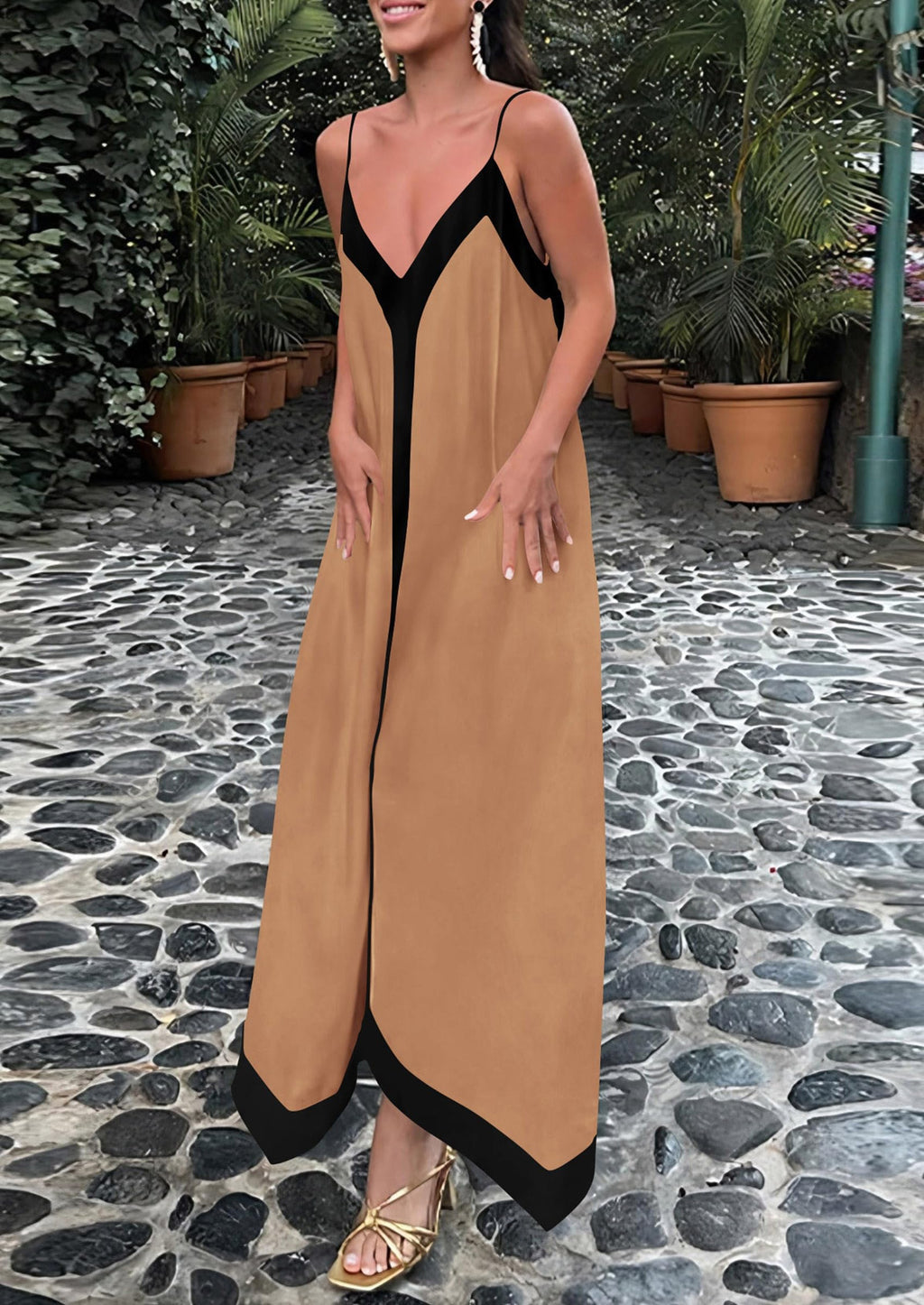 PRETTYGARDEN Women's Flowy Maxi Dress Summer Sleeveless V Neck Spaghetti Strap Elegant Wedding Party Dresses