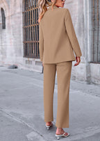 PRETTYGARDEN 2 Piece Blazer Outfits Business Casual Oversized Jacket Wide Leg Work Pants Dressy Suit Set
