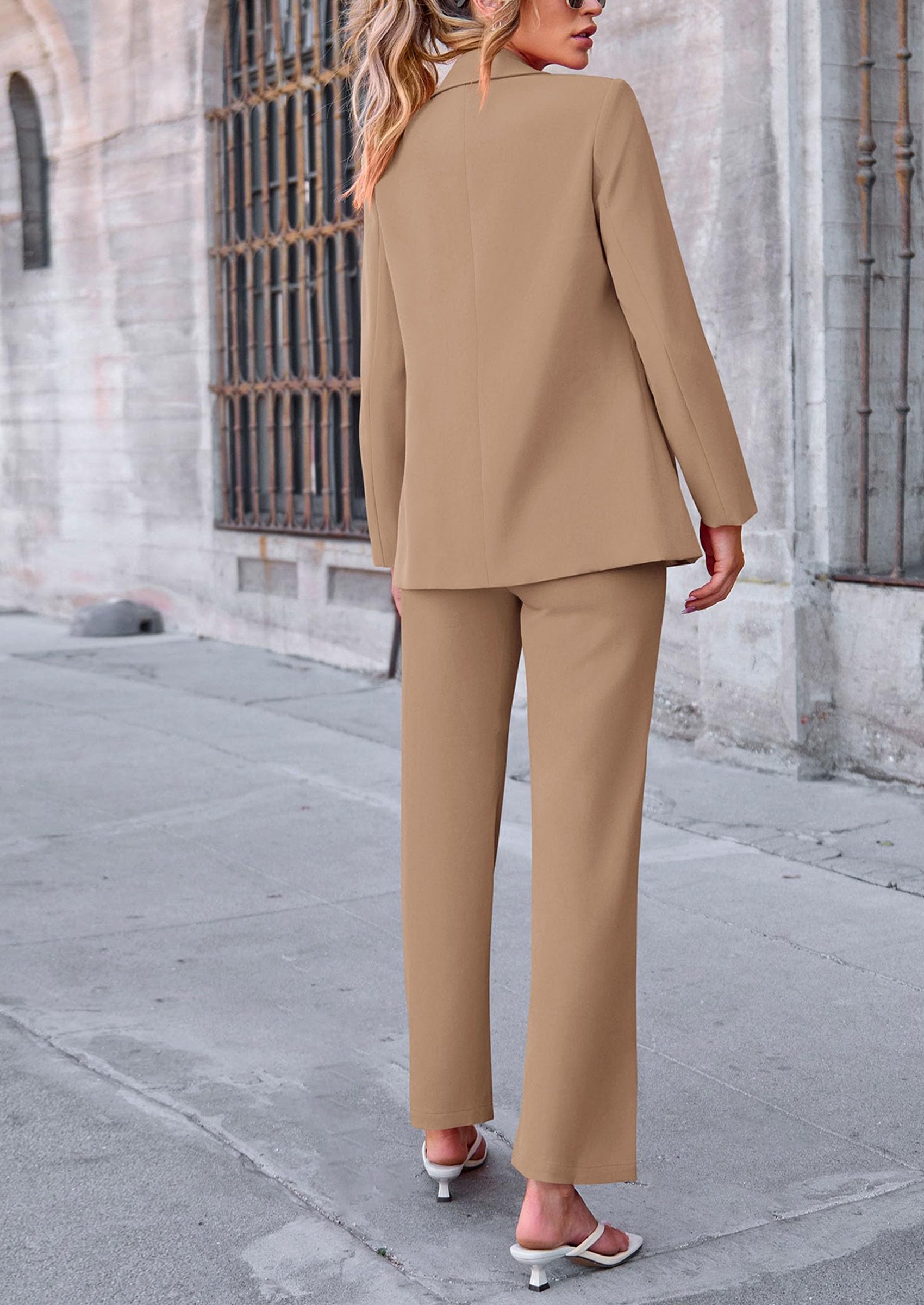PRETTYGARDEN 2 Piece Blazer Outfits Business Casual Oversized Jacket Wide Leg Work Pants Dressy Suit Set