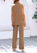 PRETTYGARDEN Women's 2 Piece Outfits Sleeveless Suit Vest and Wide Leg Pants Business Casual Blazer Sets