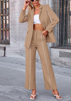 PRETTYGARDEN 2 Piece Blazer Outfits Business Casual Oversized Jacket Wide Leg Work Pants Dressy Suit Set