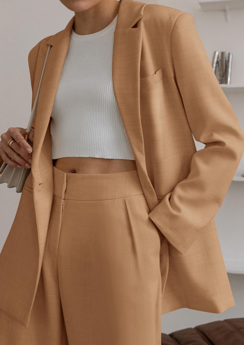 PRETTYGARDEN Women's Fall Two Piece Outfits Dressy Blazer Jacket and Wide Leg Pants Pockets Business Casual Office Suit Sets