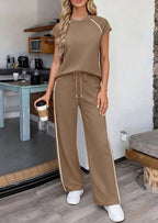 PRETTYGARDEN Women's 2 Piece Lounge Sets Summer Cap Sleeve Tops Wide Leg Pants Travel Outfits Matching Fashion Clothing