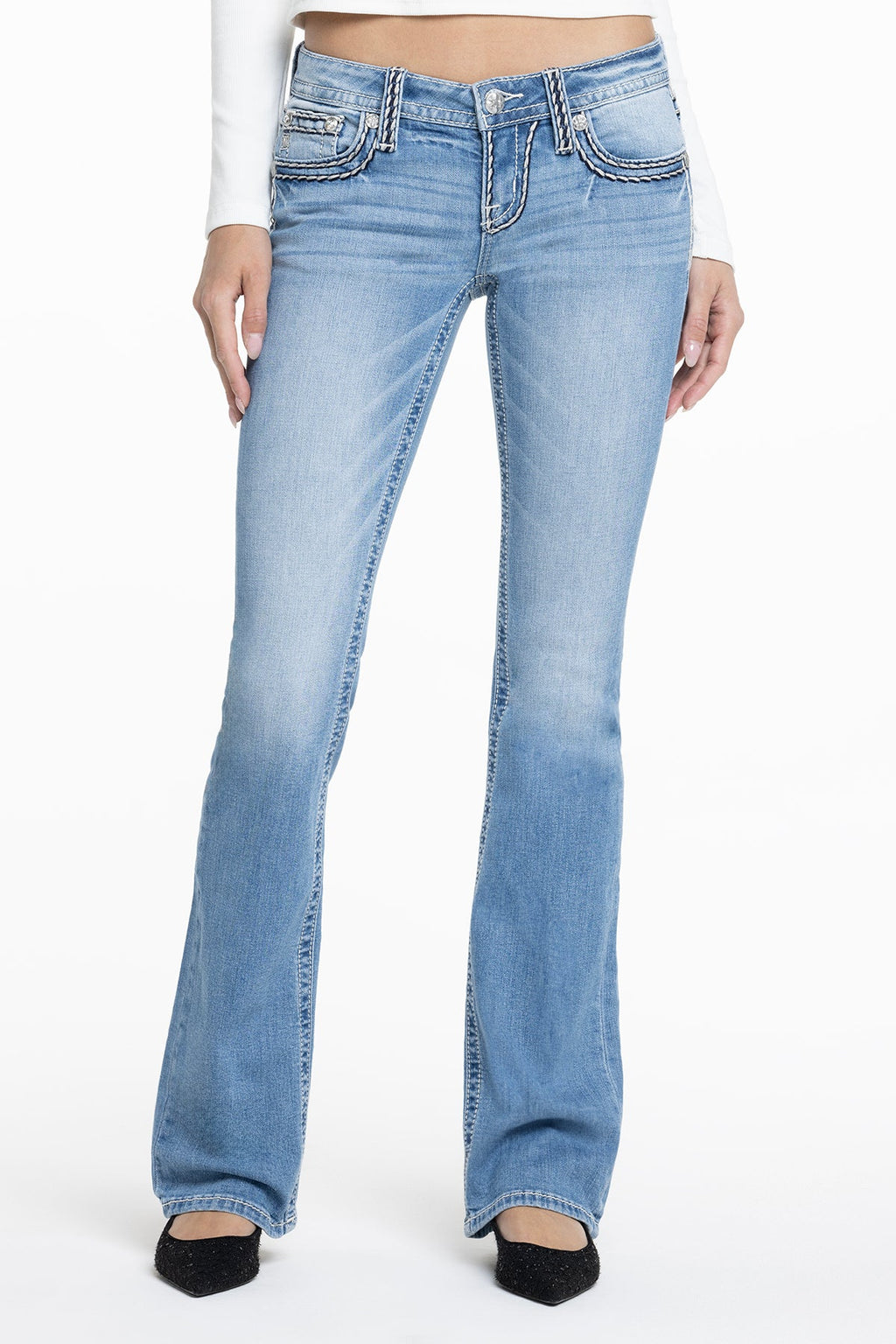Cleo Stitched Low Rise Bootcut Jeans