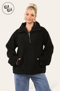 Teddy Fleece Funnel Neck Half Zip Outerwear Winter Jacket in Black