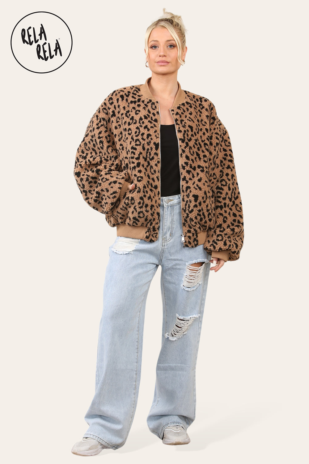 Cropped Quilted Oversize Bomber Jacket Winter Jacket in Leopard Print