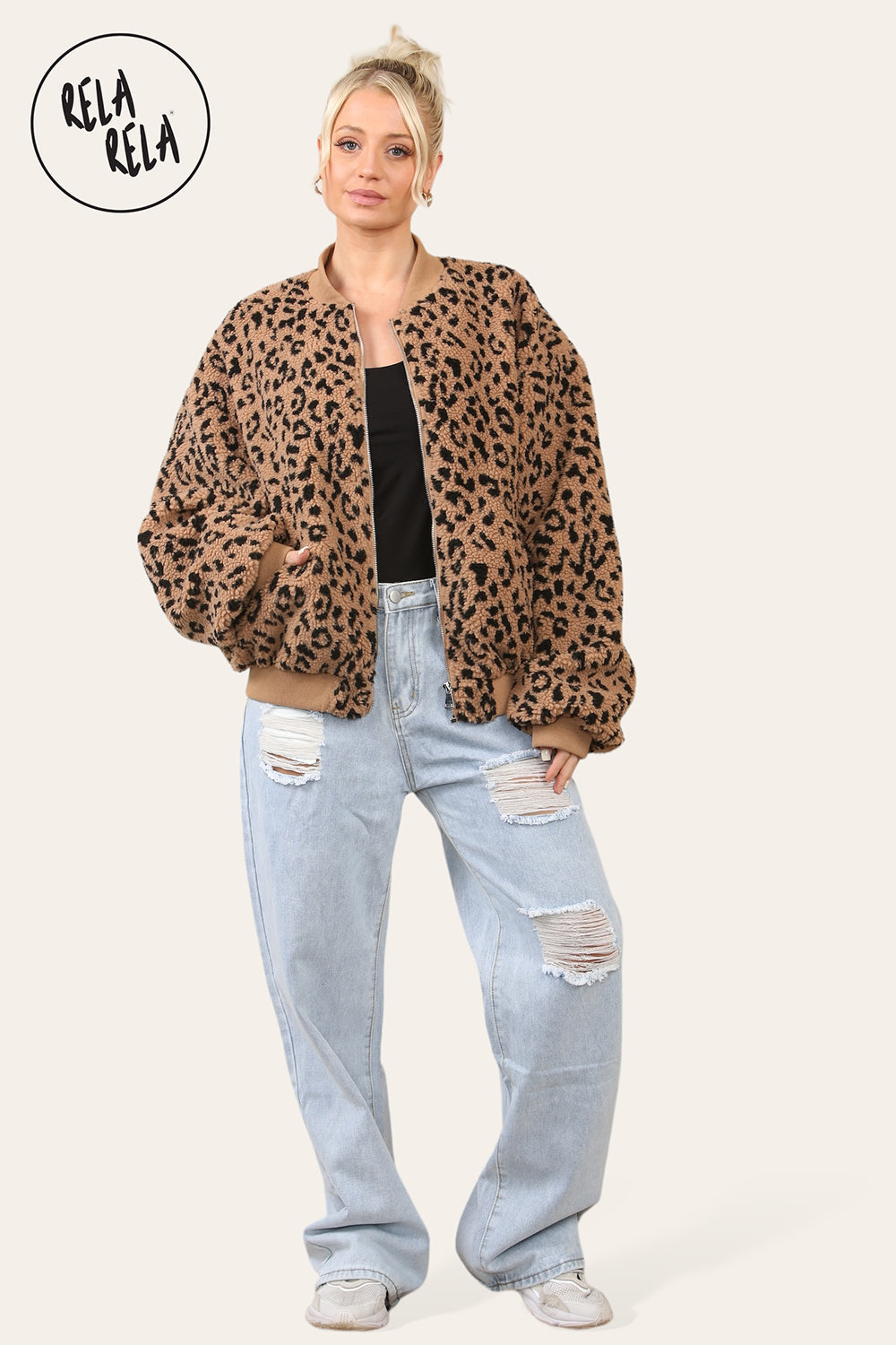 Cropped Quilted Oversize Bomber Jacket Winter Jacket in Leopard Print