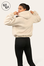 Teddy Fleece Zip Up Hooded Boxy Jacket for Winter in Cream