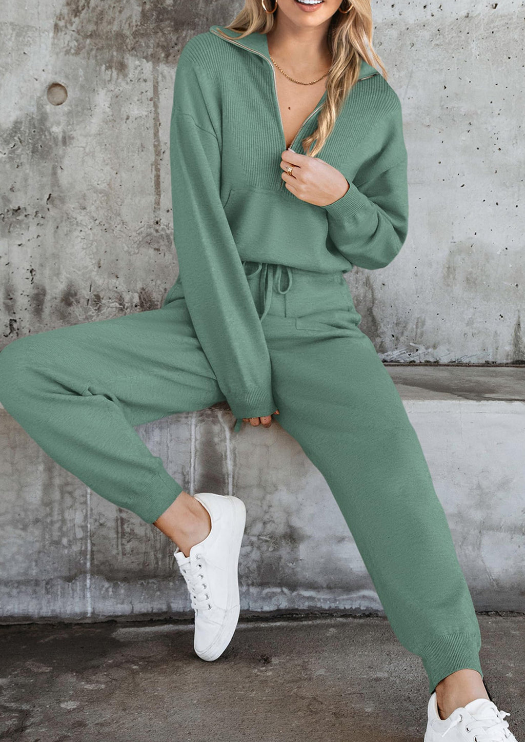 PRETTYGARDEN Women's 2 Piece Sweater Set Pullover Zip Up Sweatshirt Jogger Sweatpants Tracksuit Casual Outfit