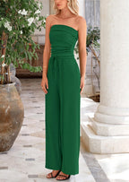 PRETTYGARDEN 2 Piece Sets Casual Ribbed Knit Crop Tube Top Wide Leg Pants Lounge Set