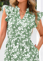 PRETTYGARDEN Women's Summer Floral Midi Dress Cap Sleeve V Neck Ruffle Long Flowy Boho Casual Beach Vacation Dresses