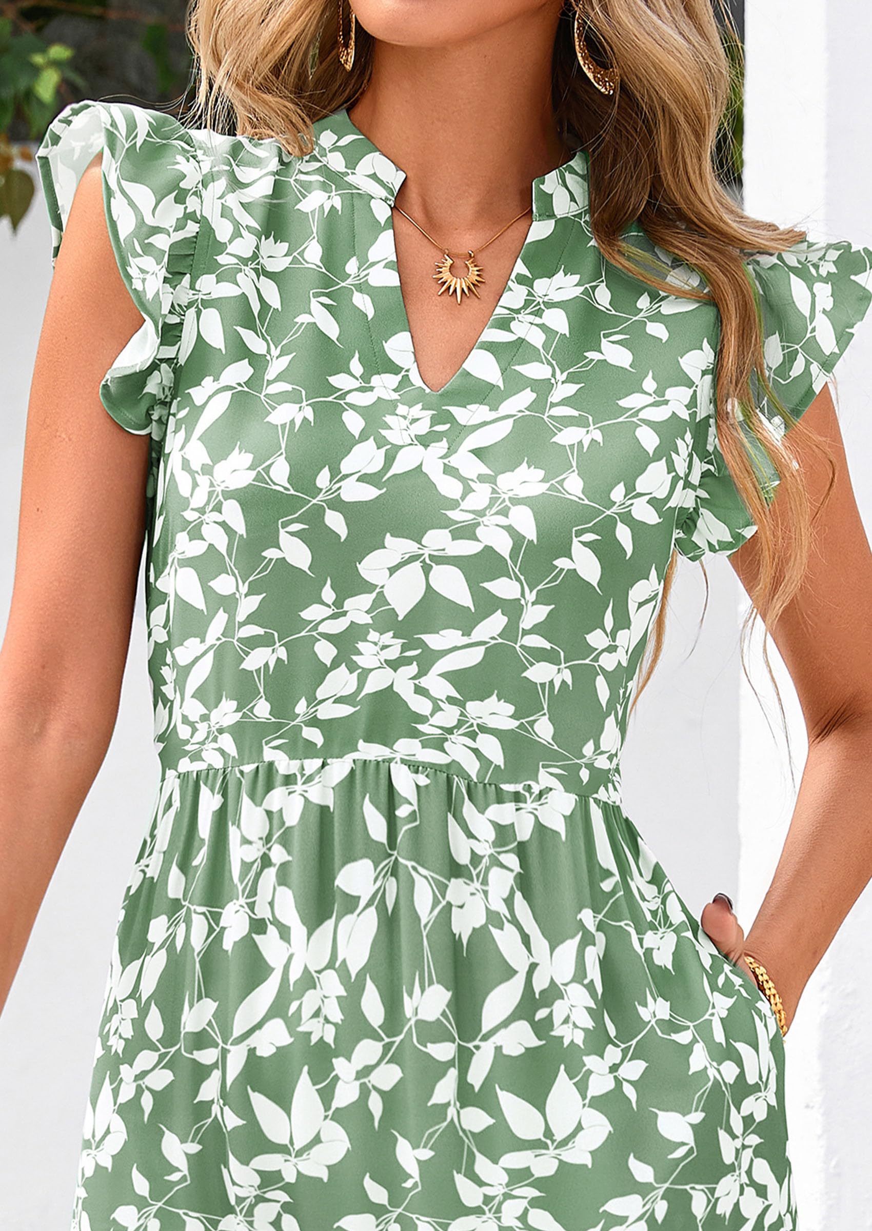 PRETTYGARDEN Women's Summer Floral Midi Dress Cap Sleeve V Neck Ruffle Long Flowy Boho Casual Beach Vacation Dresses