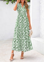 PRETTYGARDEN Women's Summer Floral Midi Dress Cap Sleeve V Neck Ruffle Long Flowy Boho Casual Beach Vacation Dresses