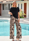 PRETTYGARDEN Women's 2 Piece Lounge Sets Summer Casual Short Sleeve Tops Leopard Flowy Pants Pajamas Vacation Travel Outfits