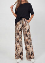 PRETTYGARDEN Women's 2 Piece Lounge Sets Summer Casual Short Sleeve Tops Leopard Flowy Pants Pajamas Vacation Travel Outfits