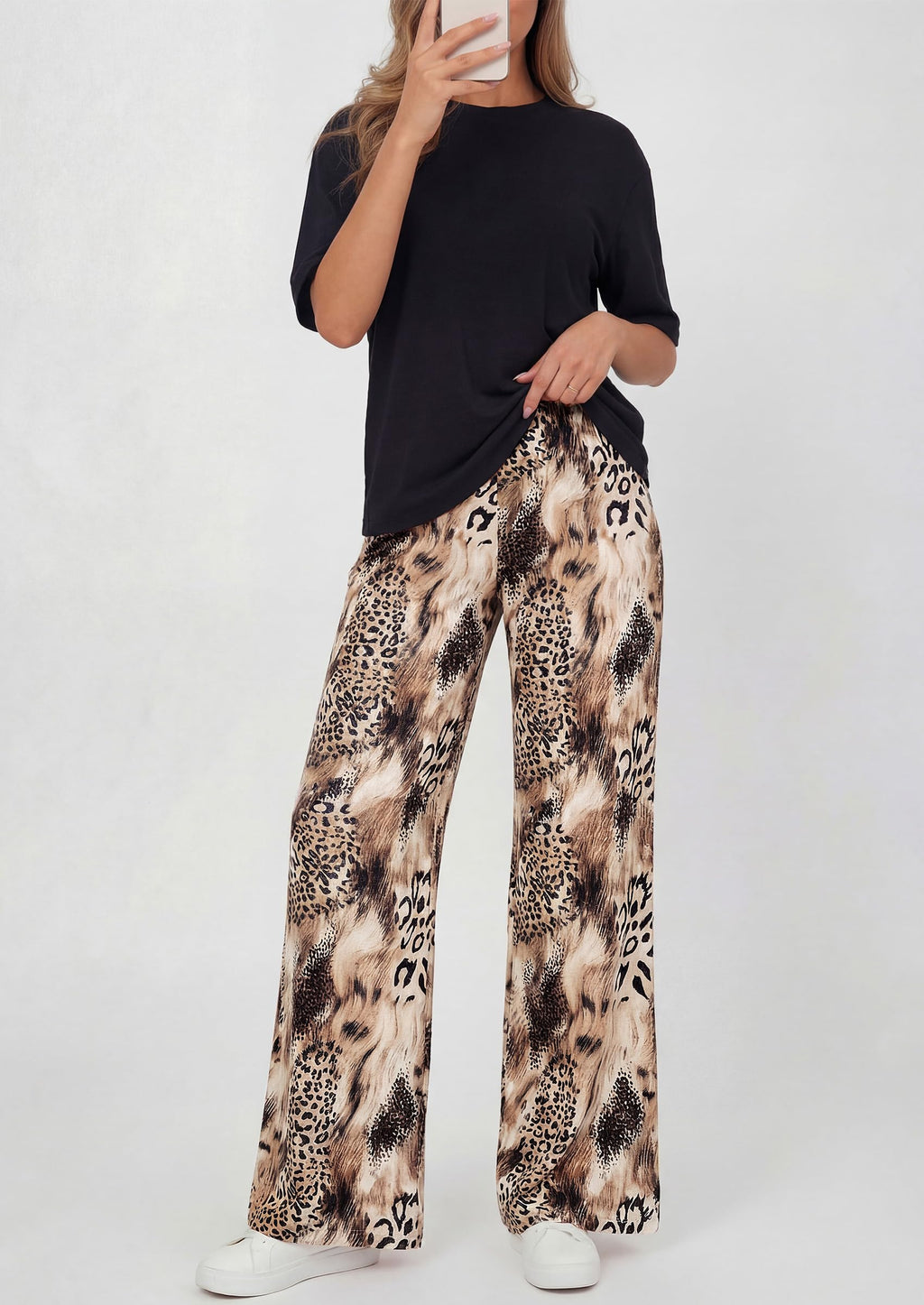 PRETTYGARDEN Women's 2 Piece Lounge Sets Summer Casual Short Sleeve Tops Leopard Flowy Pants Pajamas Vacation Travel Outfits