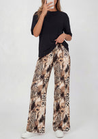 PRETTYGARDEN Women's 2 Piece Lounge Sets Summer Casual Short Sleeve Tops Leopard Flowy Pants Pajamas Vacation Travel Outfits