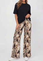 PRETTYGARDEN Women's 2 Piece Lounge Sets Summer Casual Short Sleeve Tops Leopard Flowy Pants Pajamas Vacation Travel Outfits