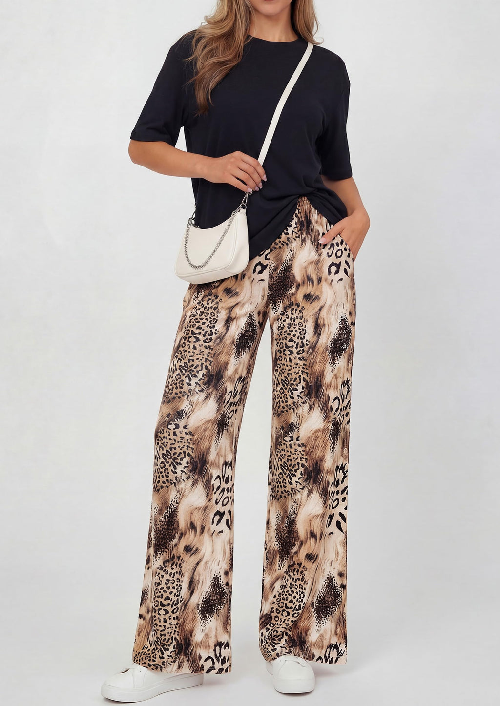 PRETTYGARDEN Women's 2 Piece Lounge Sets Summer Casual Short Sleeve Tops Leopard Flowy Pants Pajamas Vacation Travel Outfits