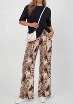 PRETTYGARDEN Women's 2 Piece Lounge Sets Summer Casual Short Sleeve Tops Leopard Flowy Pants Pajamas Vacation Travel Outfits