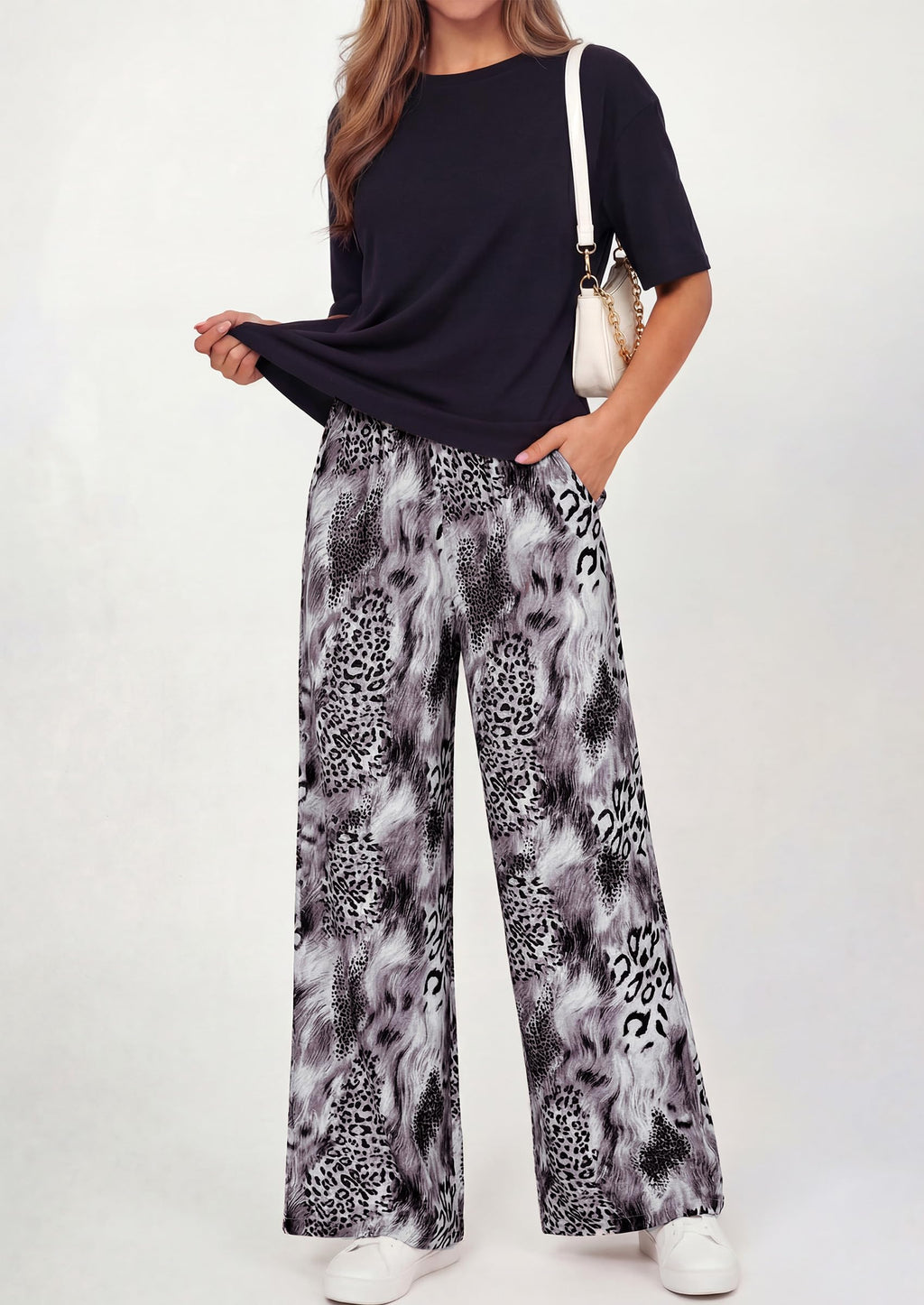 PRETTYGARDEN Women's 2 Piece Lounge Sets Summer Casual Short Sleeve Tops Leopard Flowy Pants Pajamas Vacation Travel Outfits
