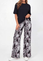 PRETTYGARDEN Women's 2 Piece Lounge Sets Summer Casual Short Sleeve Tops Leopard Flowy Pants Pajamas Vacation Travel Outfits