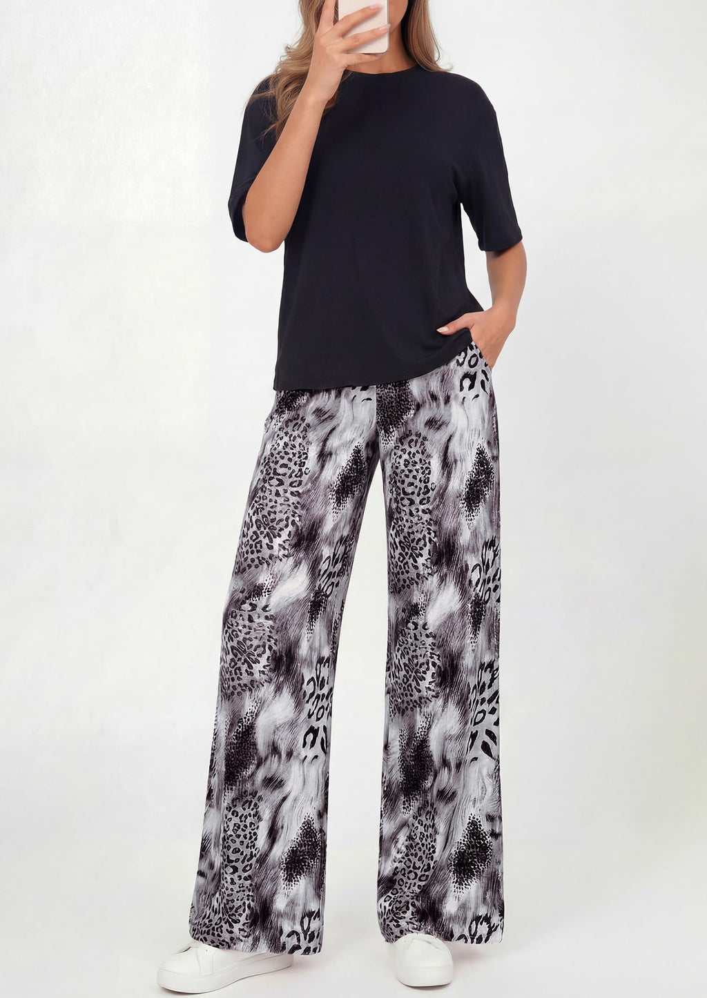PRETTYGARDEN Women's 2 Piece Lounge Sets Summer Casual Short Sleeve Tops Leopard Flowy Pants Pajamas Vacation Travel Outfits