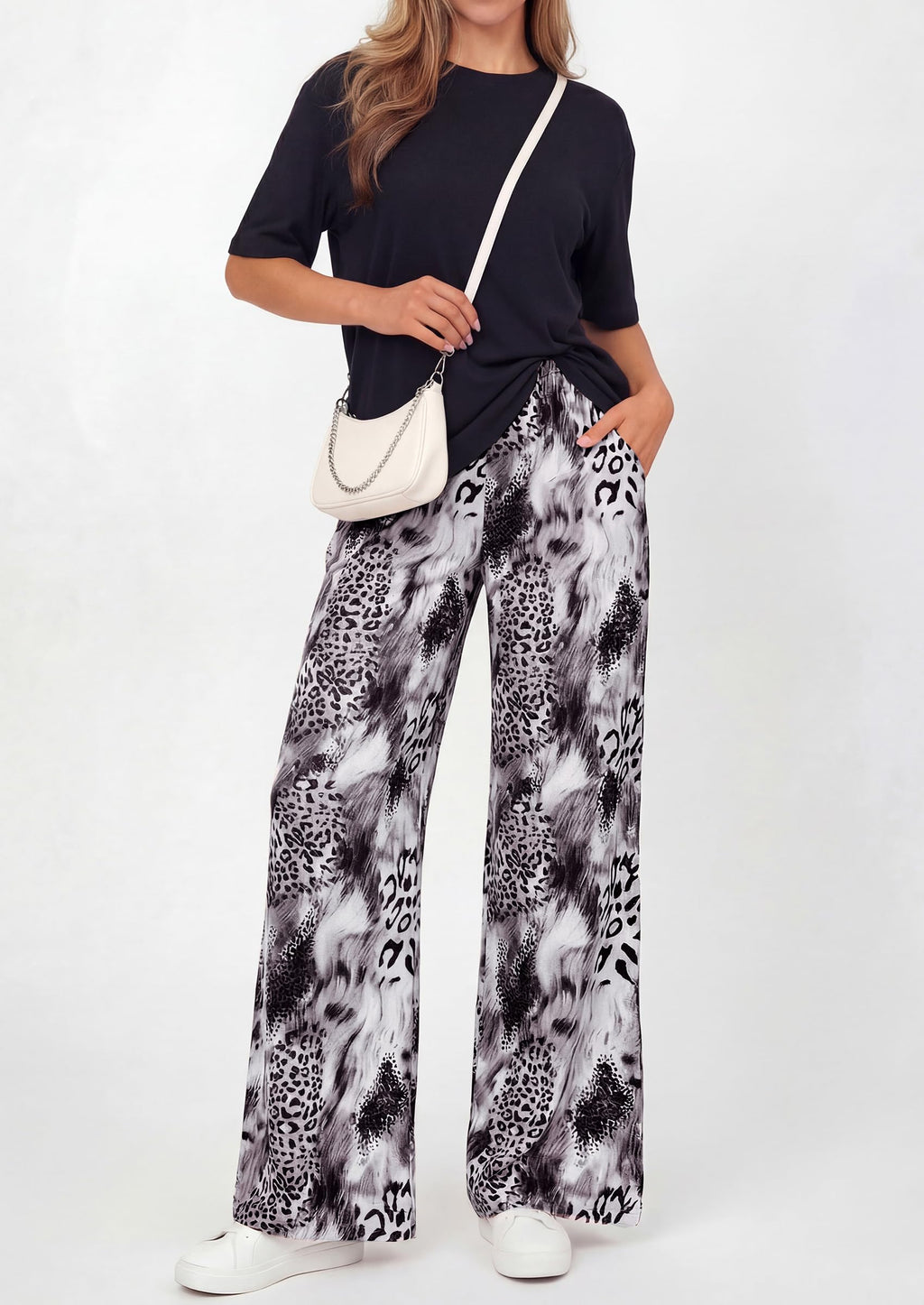 PRETTYGARDEN Women's 2 Piece Lounge Sets Summer Casual Short Sleeve Tops Leopard Flowy Pants Pajamas Vacation Travel Outfits