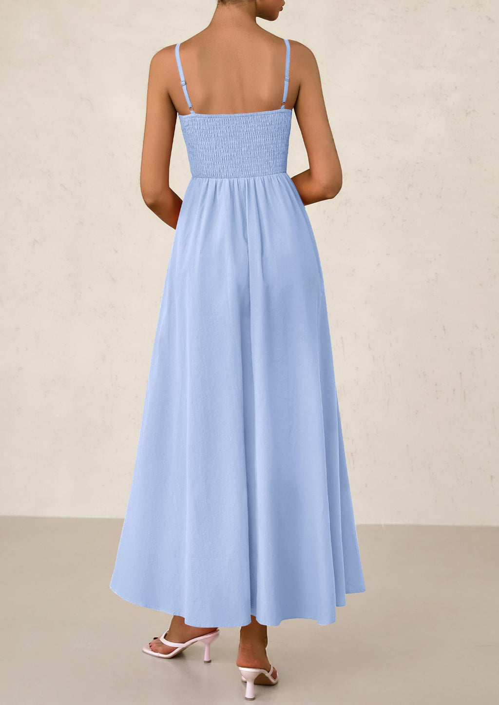PRETTYGARDEN Women's Smocked Maxi Dresses Beach Sundress Casual Spaghetti Strap Swing A Line Long Flowy Dress