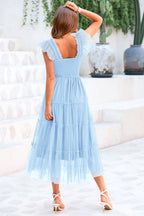 PRETTYGARDEN Women's Tulle Midi Dress Sleeveless Smocked Ruffle Mesh Flowy Dresses Party Wedding Guest Sundress