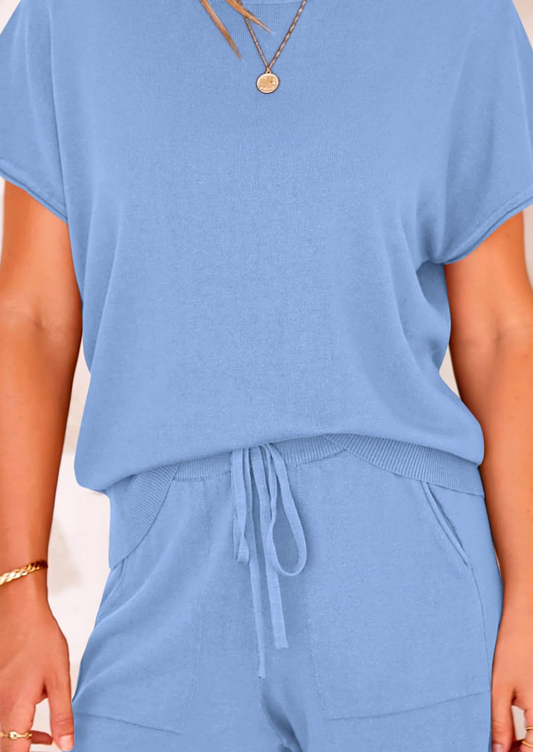 PRETTYGARDEN Two Piece Set for Women Summer Lounge Sets Shorts And Short Sleeve Tops Knitted Matching Travel Spring Outfits