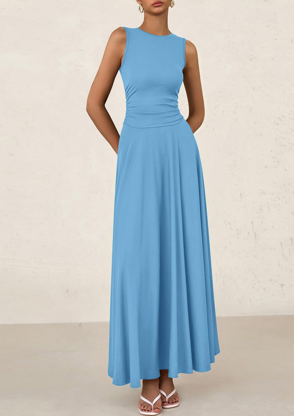 PRETTYGARDEN Womens Spring Dresses Casual Sleeveless Crewneck Aline Maxi Dress Stretch Tank Flowy Long Dresses