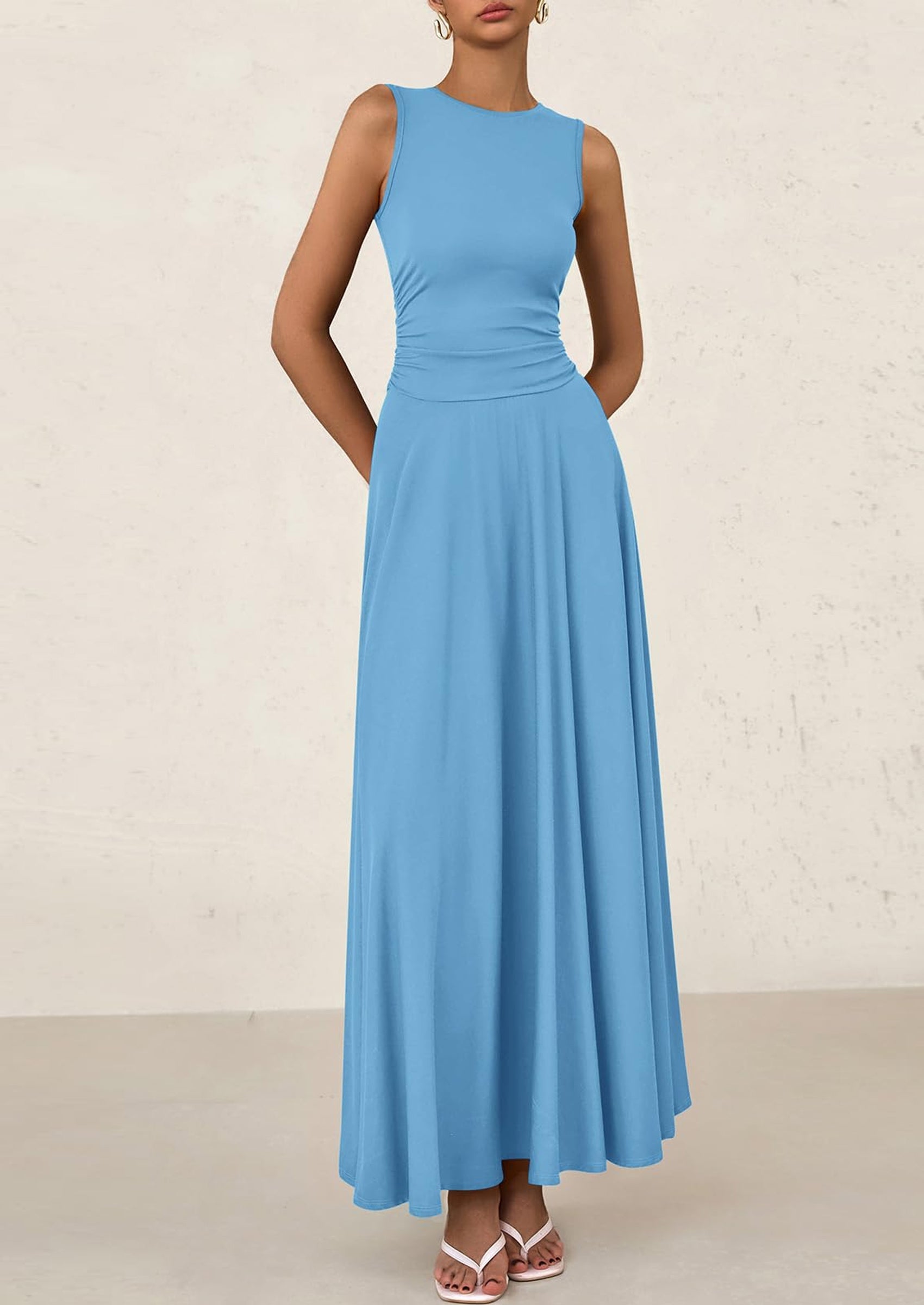 PRETTYGARDEN Womens Spring Dresses Casual Sleeveless Crewneck Aline Maxi Dress Stretch Tank Flowy Long Dresses