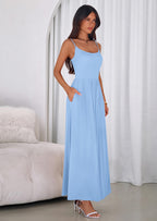 PRETTYGARDEN Womens Spaghetti Strap Maxi Dresses Sleeveless Summer Dress Long Casual Knit Flowy Beach Sundresses with Pockets